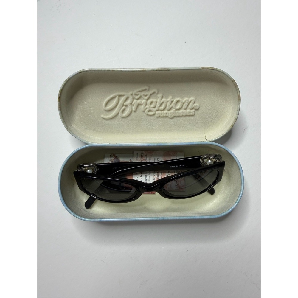 Brighton Women's Sunglasses & Case Black Silver Sorority Row Heart Faux Pearl